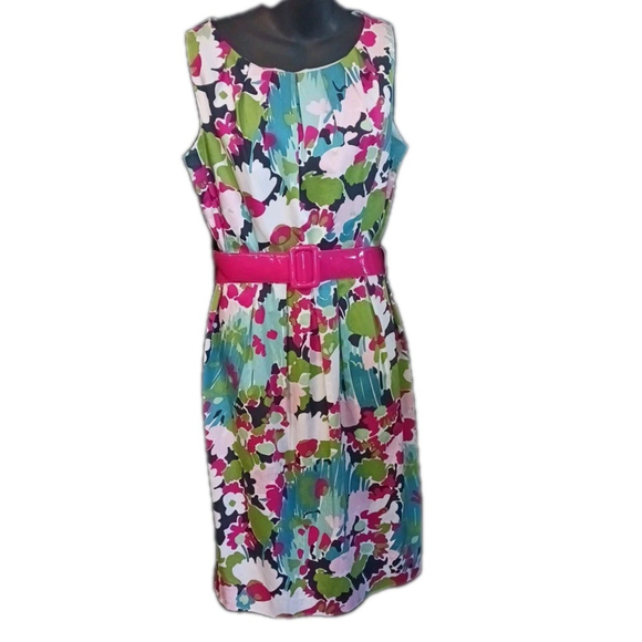 Julian Taylor Dresses & Skirts - Julian Taylor New York Floral Belt Dress Pink Turquoise Green 14